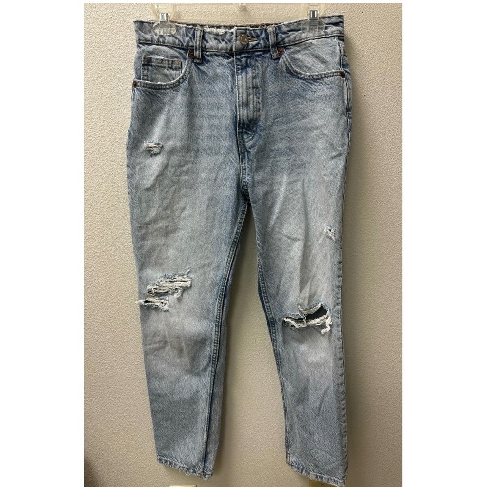 Zara Ripped Mom Jeans Acid Wash Distressed High Waist Denim Size 4